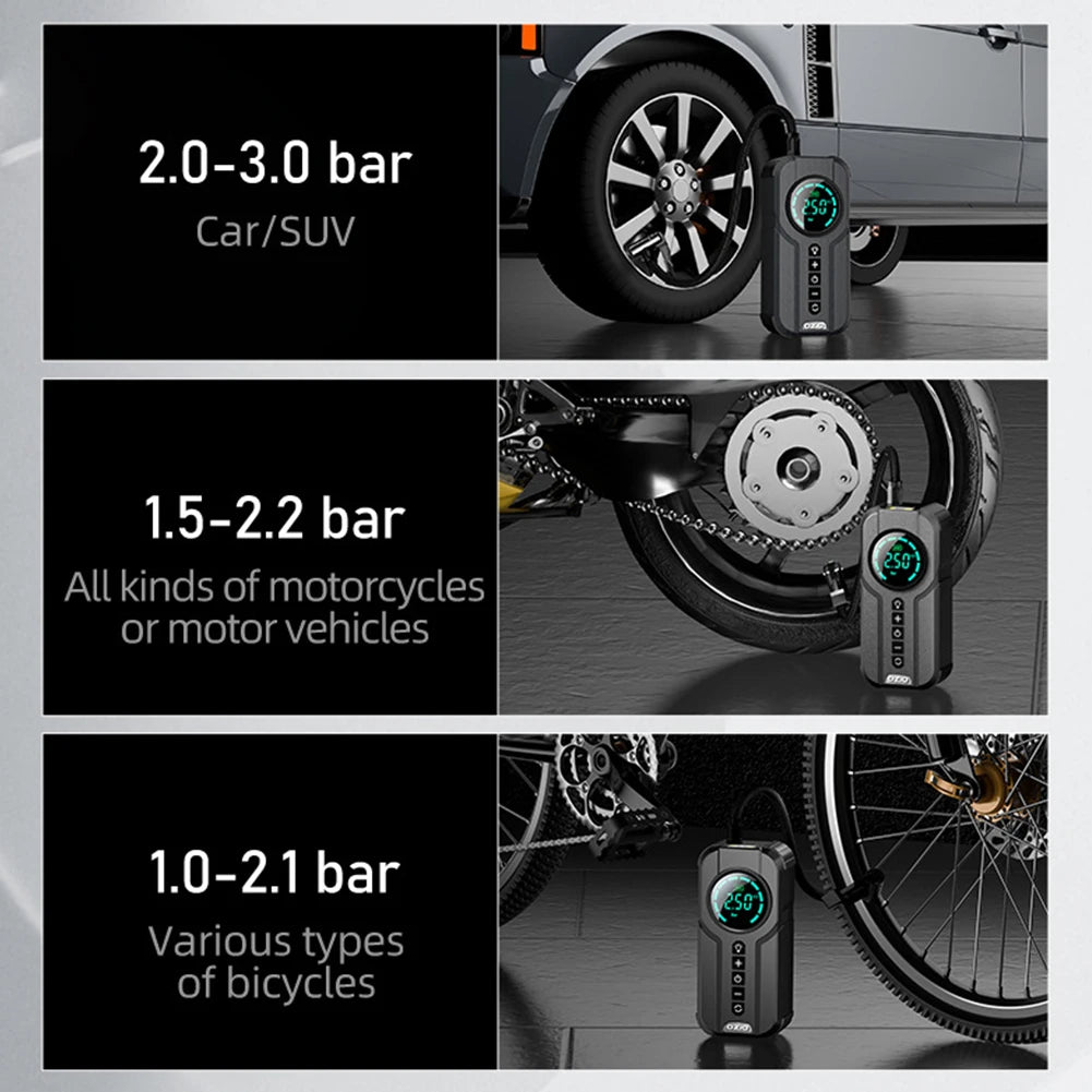 Car Bike Tires Air Pump 150 PSI Electric Tire Inflator LCD Display Electric Air Pump Inflator Digital Cordless Car Tyre Inflator